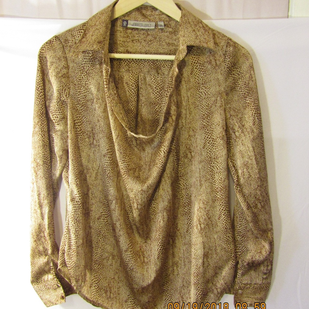 Jennifer Lopez Drape Neck Snake Print Blouse, XS